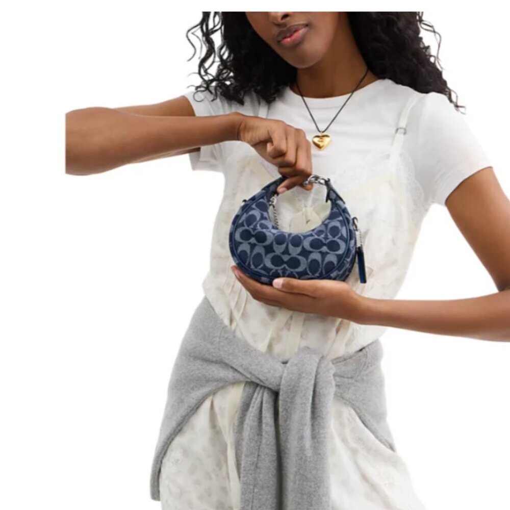 Coach Jonie Crossbody Mini Signature Denim Leather CA004 Hobo Wristlet Jacquard - Picture 7 of 13